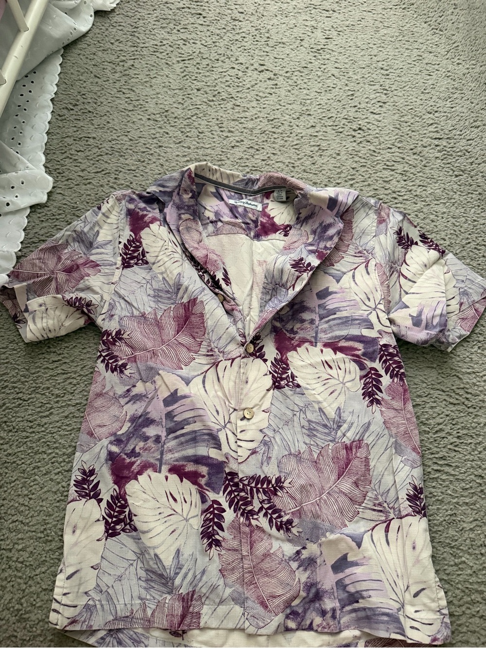 Tommy Bahama Purple and Cream Tropical Leaf Button-Down Shirt